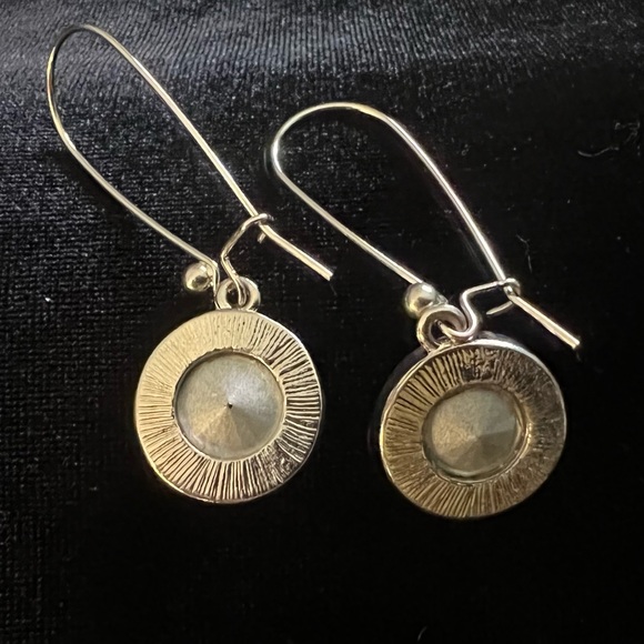 Silver with Teal Blue Rhinestones Dangle Pierced Earrings / Never Worn - Picture 2 of 2